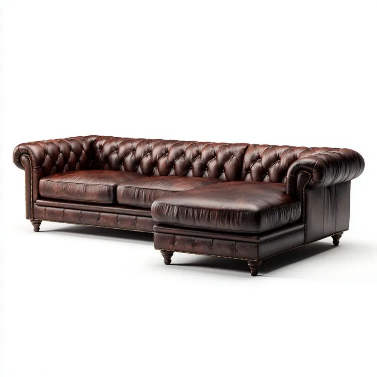 Sofa, Chesterfield Brighright Dark Brązowy PU Beyonderskool Sofa, 300 x 180 x 78 cm