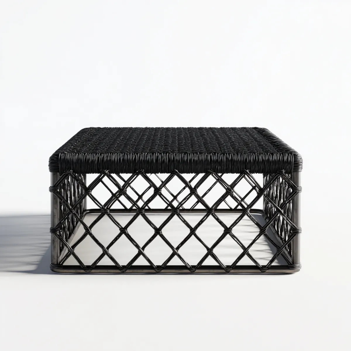 Stolik kawowy, Czarna tabela 80 x 60 x 40 cm prostokątny rattan PE