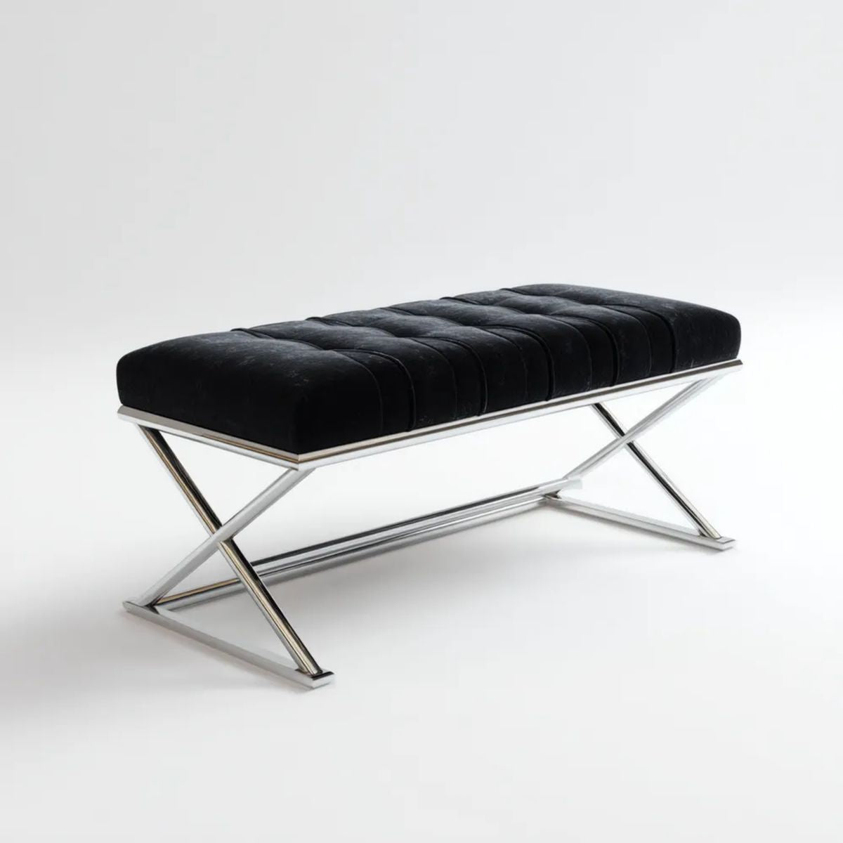 Ławka do sypialni, Czarne łóżko ławka w Betonvelvet i stal nierdzewna Innovative 120 x 45 x 45 cm