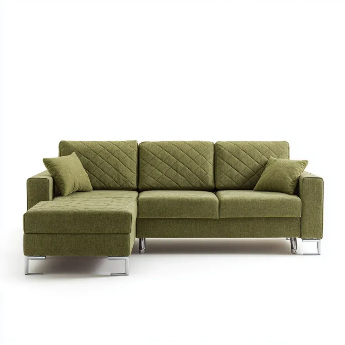 Sofa, 3-osobowa sofa w oliwkowej zielonym poliestrze, 260 x 160 x 85 cm