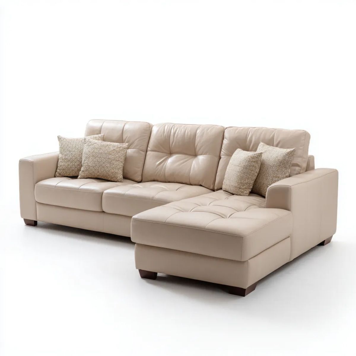 Sofa, Naprawiono narożnik sofa 5 fotele beżowe poliuretan, szezlong prawo, 290 x 170 x 88 cm