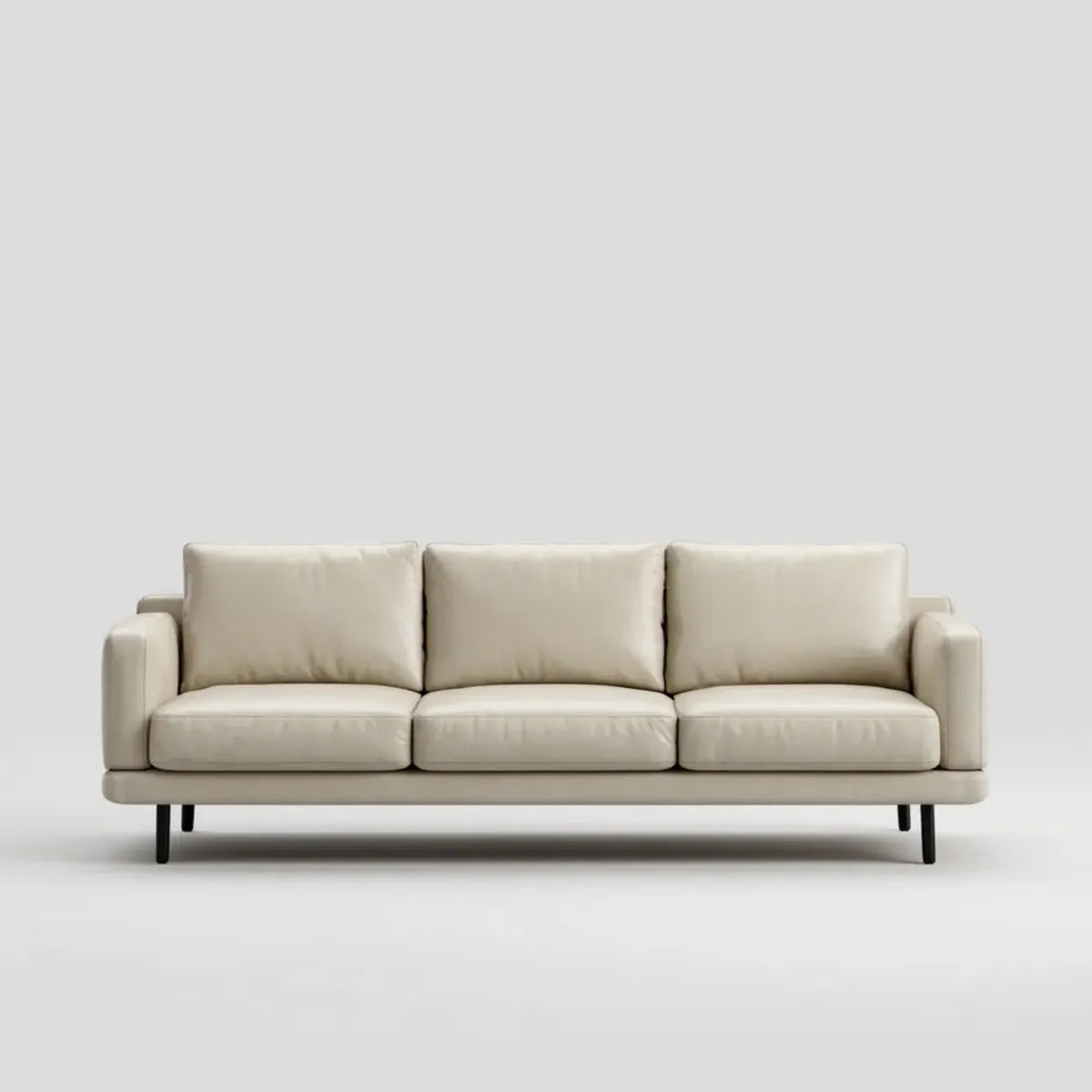 Sofa, 3-osobowa kanapa śmietana 220 x 90 x 85 cm PU sztuczna skóra z metalowych nóżek prostokątne