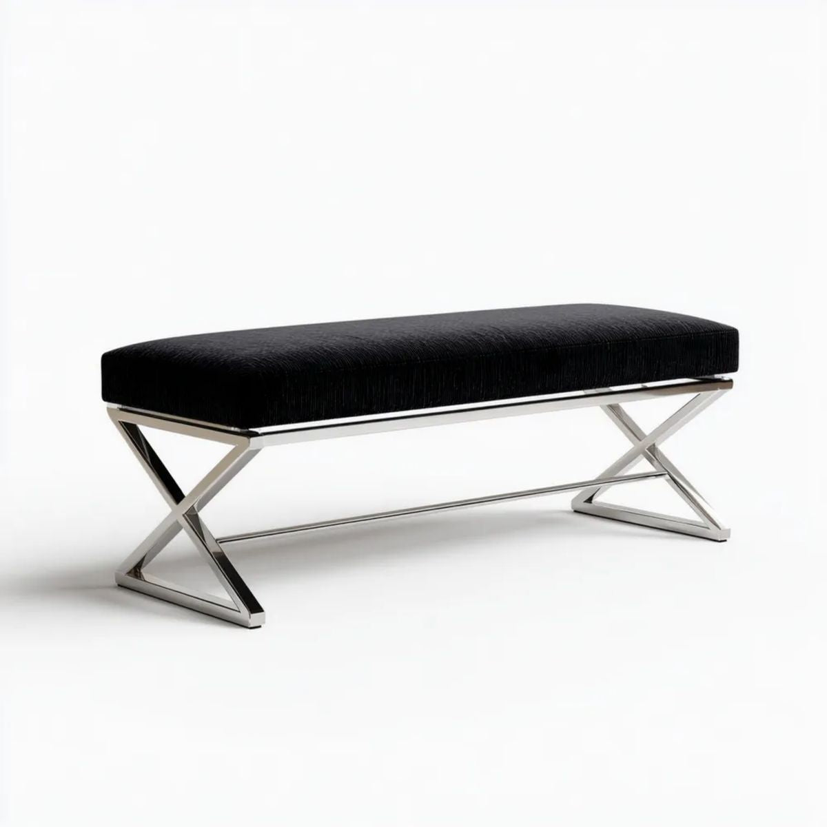Ławka do sypialni, Czarna prostokątna bed w Belarvelvet i stal nierdzewna Belaructed, 120 x 40 x 45 cm