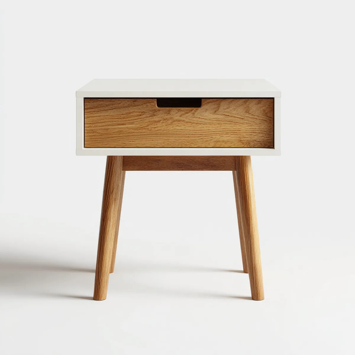 Szafka nocna, Stół z szufladą Biała Dąb lite drewno MDF prostokątna 45 x 35 x 60 cm