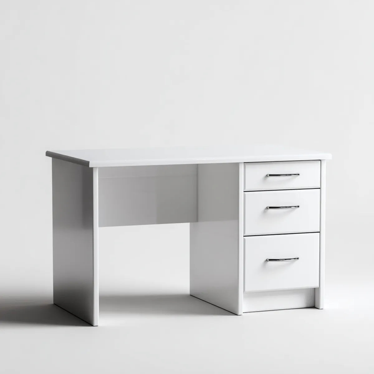 Biurko, Białe biurko proste z 3 szufladami w płytach prostokątnych MDF 120 x 60 x 75 cm