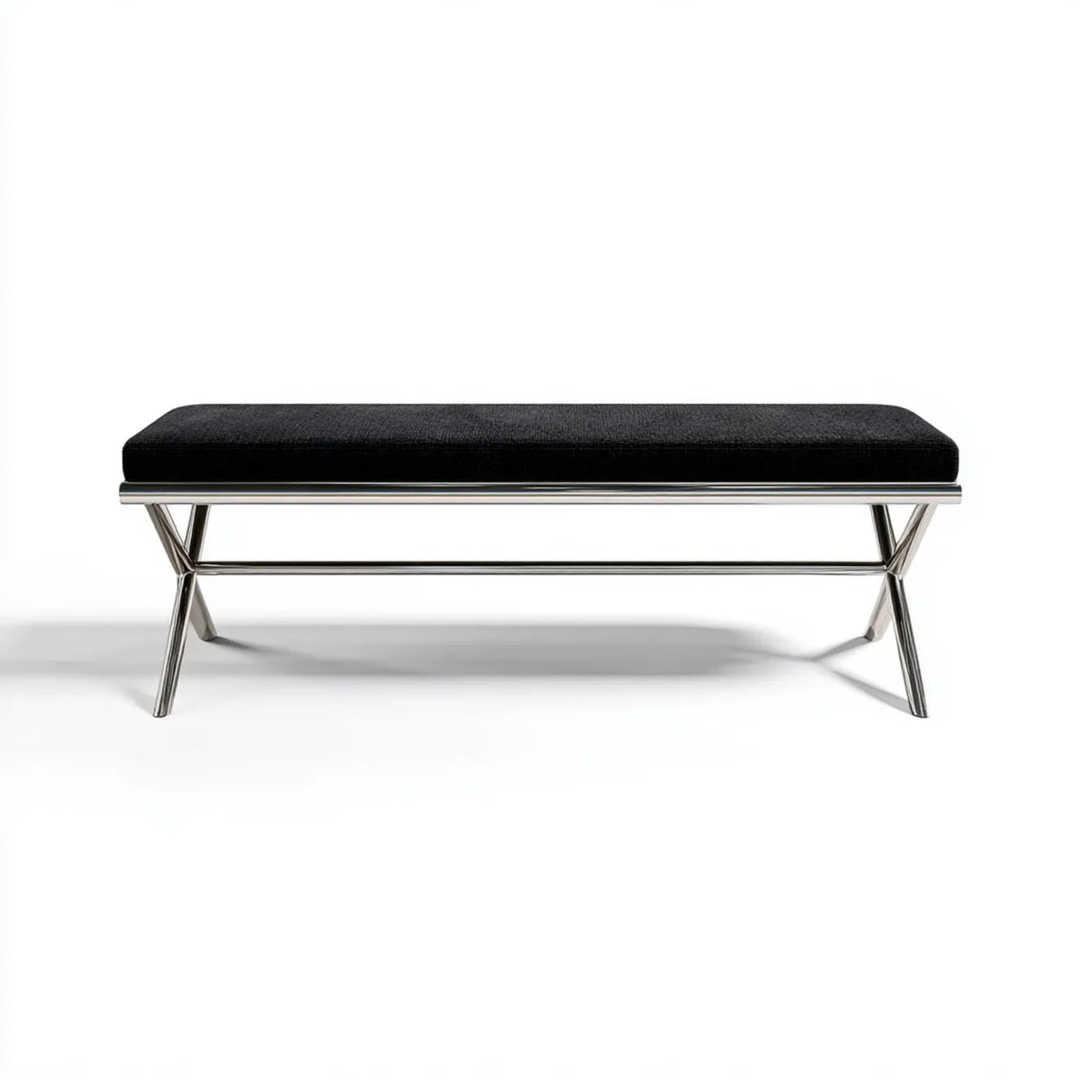Ławka do sypialni, Czarna wyściełana ławka dolna 120 x 40 x 45 cm w poliestrze o chromowanej konstrukcji stalowej prostokątnej
