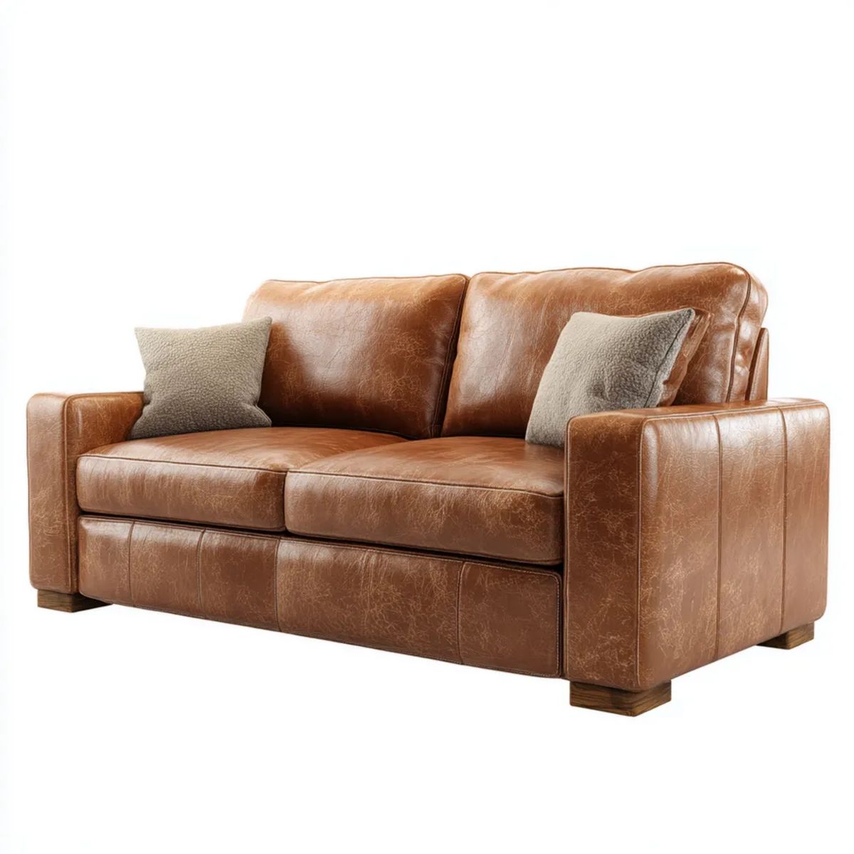 Sofa, PU 2 Sofa z brązowym koniakiem ze skóry syntetycznej, 160 x 90 x 88 cm