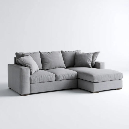 Sofa, 3-osobowa sofa z szezlongiem fizjologicznym szary poliester 250 x 160 x 85 cm