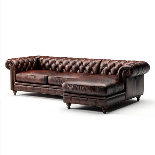 Sofa, Chesterfield Brighright Dark Brązowy PU Beyonderskool Sofa, 300 x 180 x 78 cm