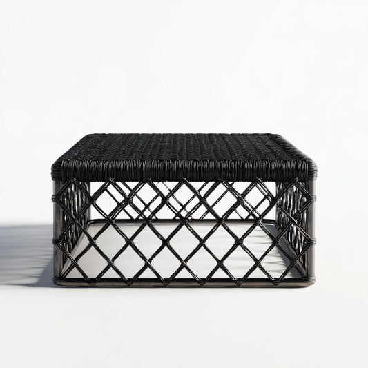 Stolik kawowy, Czarna tabela 80 x 60 x 40 cm prostokątny rattan PE