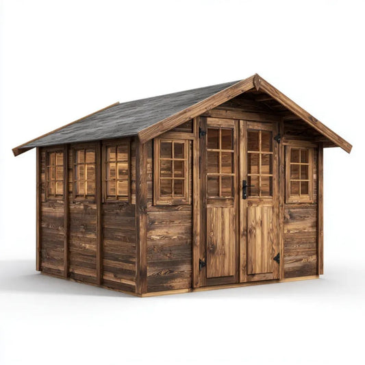 Domek ogrodowy, Brązowy Brittlewood Ogród Billwear z podwójnym szkłem Billweb drzwi i okna, 400 x 300 x 250 cm