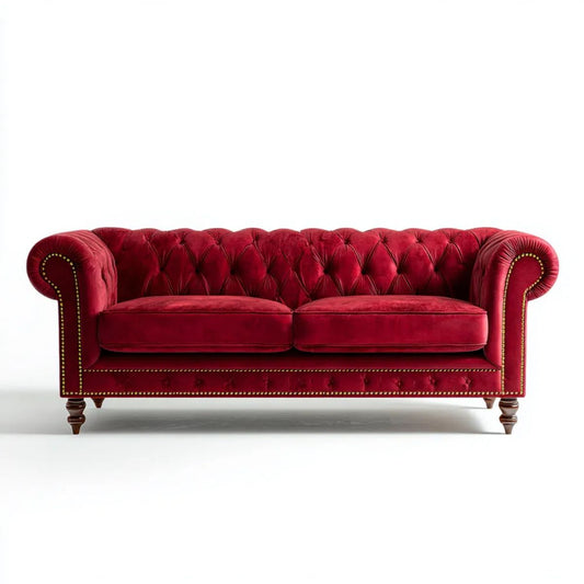 Sofa, Chesterfield Brighting 3 poliestrowe Bethree Bethred Velvet Brithsoffer, 220 x 90 x 75 cm