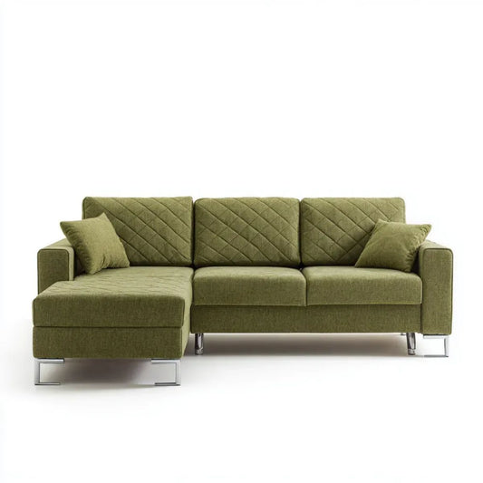 Sofa, 3-osobowa sofa w oliwkowej zielonym poliestrze, 260 x 160 x 85 cm