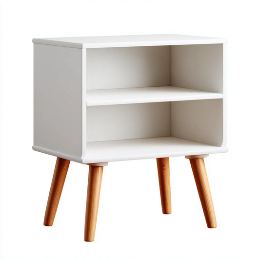 Szafka nocna, Stół do spania biały 40 x 30 x 55 cm z MDF z litymi nogami z drewna prostokątne