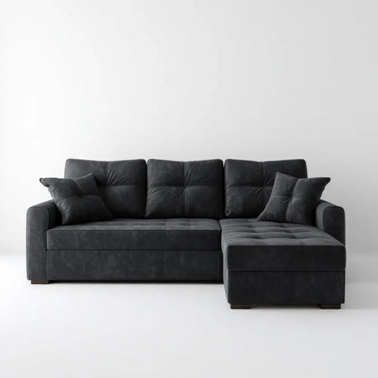 Sofa, Odwracalna sofa w poliestrowym antracycie szara, efekt domieszkowy, 250 x 160 x 85 cm