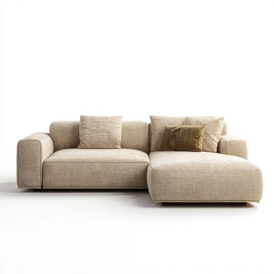 Sofa, 3-osobowa sofa z szezlongiem fizjologicznym w beżowym poliestrze tkaniny poliestrowej, 260 x 165 x 78 cm