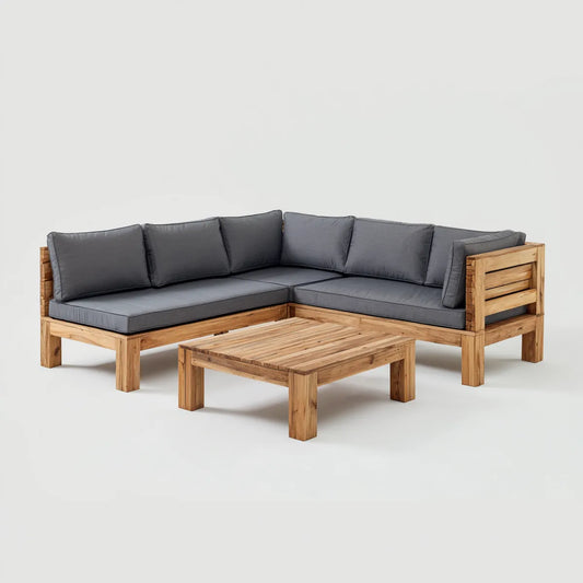 Sofa ogrodowa, Meble ogrodowe narożniki 3 kawałki szare i lite drewno akacjowe 220 x 220 x 70 cm