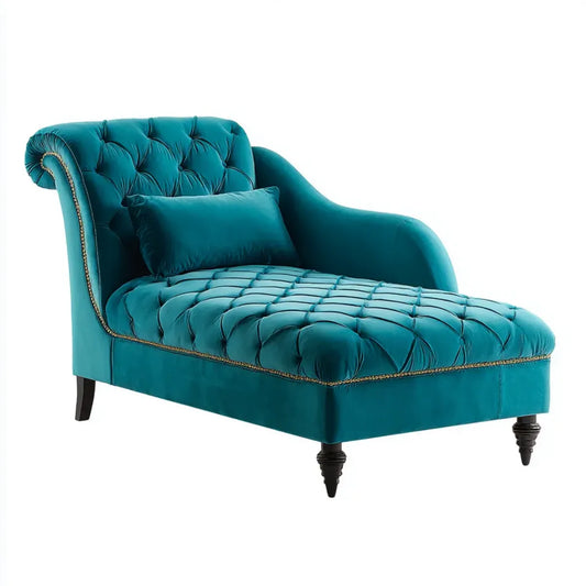 Leżanka ogrodowa, szezlongiem Chaiselongue Türkis 160 x 80 x 80 cm z poliestrową tapicerką aksamitną i szwami guzików