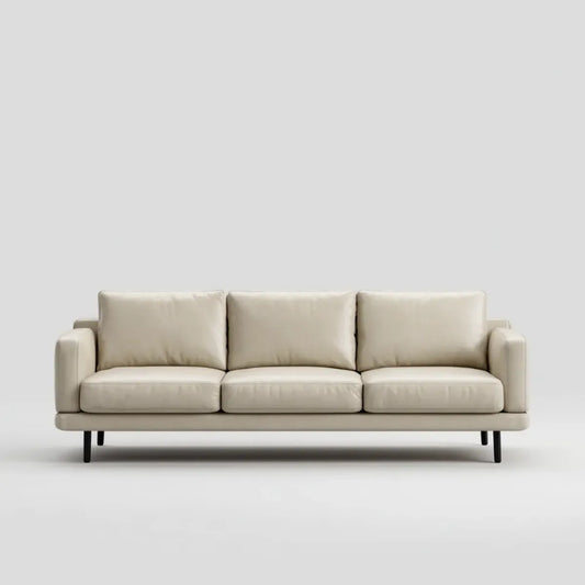 Sofa, 3-osobowa kanapa śmietana 220 x 90 x 85 cm PU sztuczna skóra z metalowych nóżek prostokątne