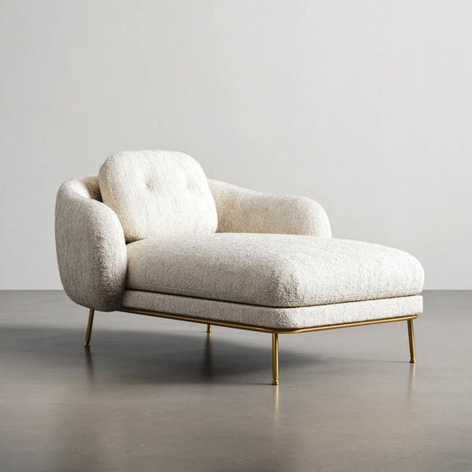 Leżanka ogrodowa, Chaiselongue Relax Krem Krzesło Białe 160 x 90 x 76 cm Polyester Bouclé zaokrąglony