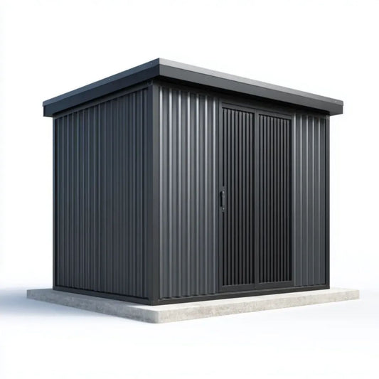 Domek ogrodowy, Antracyt prostokątny, prostokątny, pojemnik na przedmioty w stalowej blacie aluminiowej 213 x 127 x 185 cm z przesuwanymi drzwiami