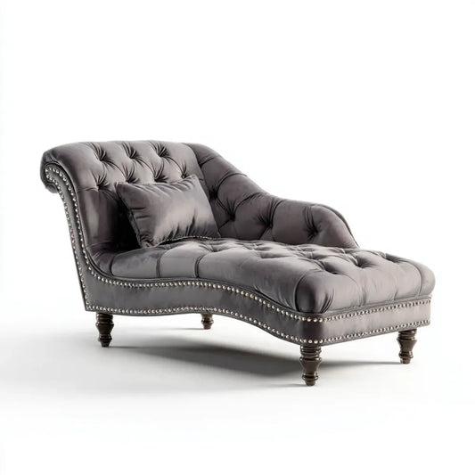 Leżanka ogrodowa, Szara Chesterfield poliester aksamitny meridian 170 x 86 x 86 cm