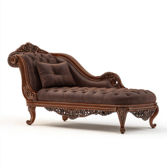 Leżanka ogrodowa, Relax salon chaiselongue ciemnobrązowy 175 x 70 x 95 cm PU sztuczna skóra lite drewno zakrzywione kształt