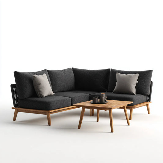 Sofa ogrodowa, Meble ogrodowe 3 fotele z czarnego litego drewna o kształcie 250 x 180 x 75 cm