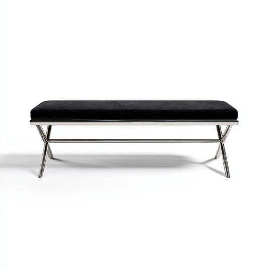 Ławka do sypialni, Czarna wyściełana ławka dolna 120 x 40 x 45 cm w poliestrze o chromowanej konstrukcji stalowej prostokątnej