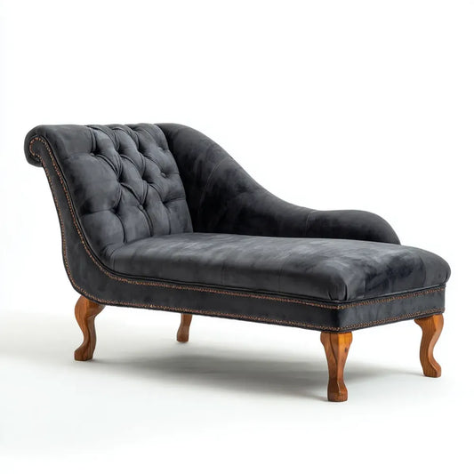 Leżanka ogrodowa, Chaiselongue Relax Fotel Czarna 170 x 75 x 85 cm poliestrowy mikrofiber z litych drewnianych nóżek zakrzywiony kształt